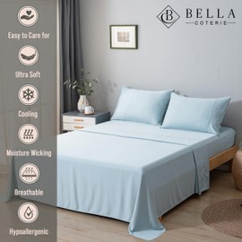 Bella Coterie Luxury Bamboo Viscose King Size Flat Sheet | 100% Organically Grown Bamboo Viscose | Ultra Soft | Cooling for Hot Sleepers [Coastal Blue]