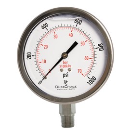 4" All Stainless Steel Oil Filled Pressure Gauge - 3/8" NPT Lower Mount 1,000PSI