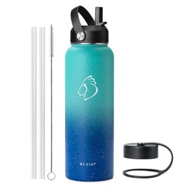 BUZIO Insulated Water Bottle with Straw, 40 oz Stainless Steel Sports Wide Mouth Water Bottle, BPA-Free Flex Cap and Straw Lid, Wide Mouth BPA-Free Sweat-Proof Sports Water Flask, Keep Hot Cold