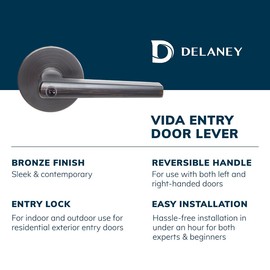Delaney Hardware Vida Collection 351577 Keyed Entrance Door Lever Handle Lock Set for Entry Door and Backdoor, Bronze