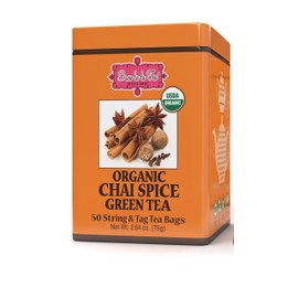 Brew La La Organic Green Tea - Chai Spice Flavor - 50 Tea Bag Tin - Low Caffeine - USDA Certified Organic