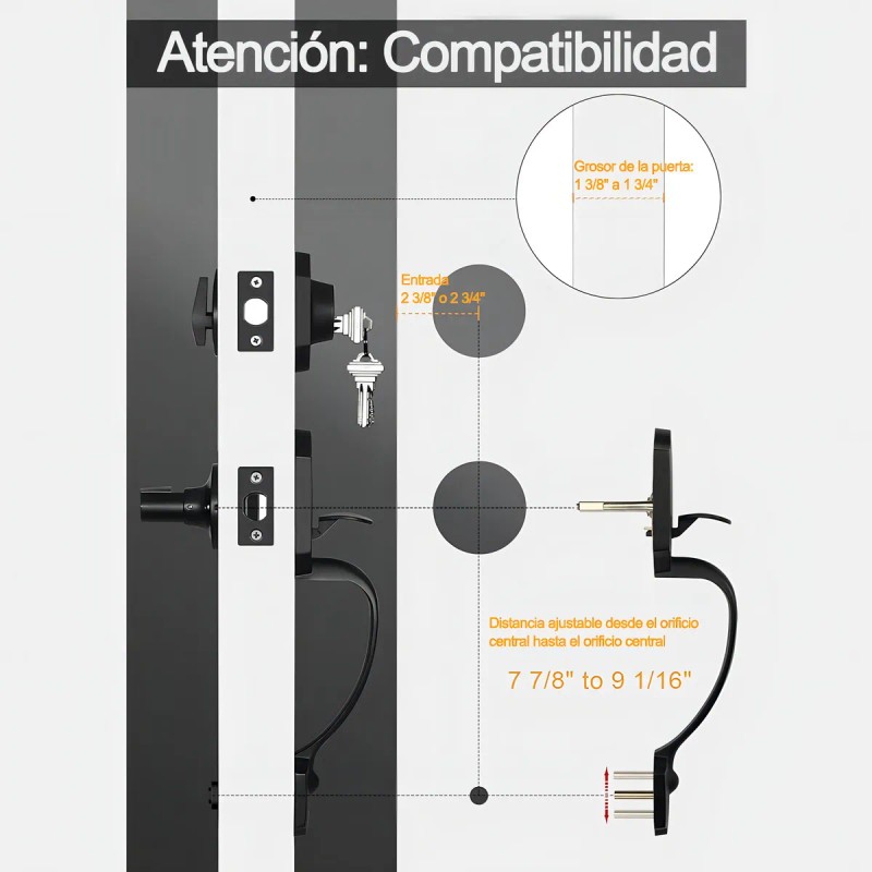 Cerradura Banna Puerta Principal Negra Aleación De Zinc Extensible 60