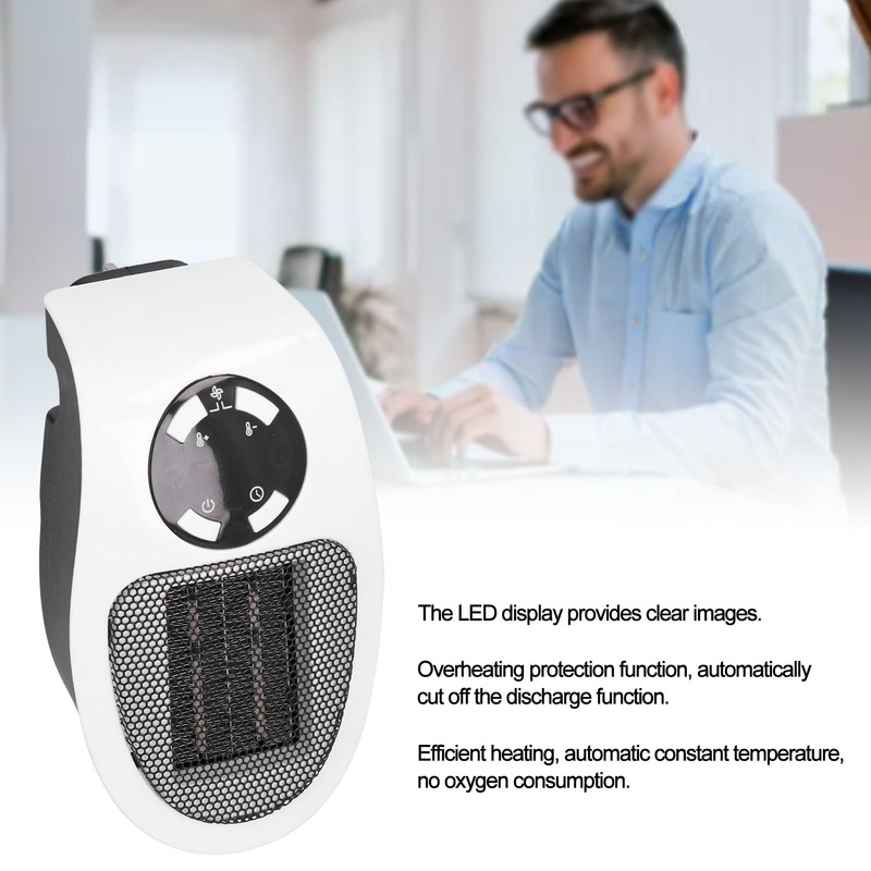500W Black and White Mini Electric Heater Portable Wall Mounted
