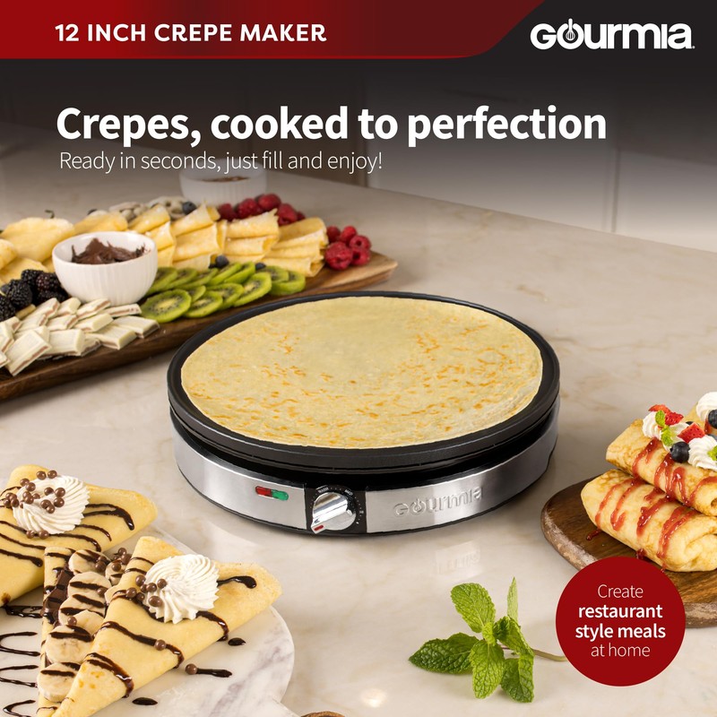 Gourmia 12” Crepe Maker – Nonstick Electric Griddle for Pancakes,