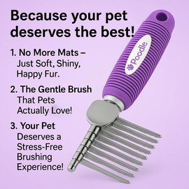 Poodle Dematting Fur Rake Comb Brush for Dogs and Cats - Long 2.5" Steel Safety Blades Metal Comb for Detangling Matted or Knotted Undercoat Hair