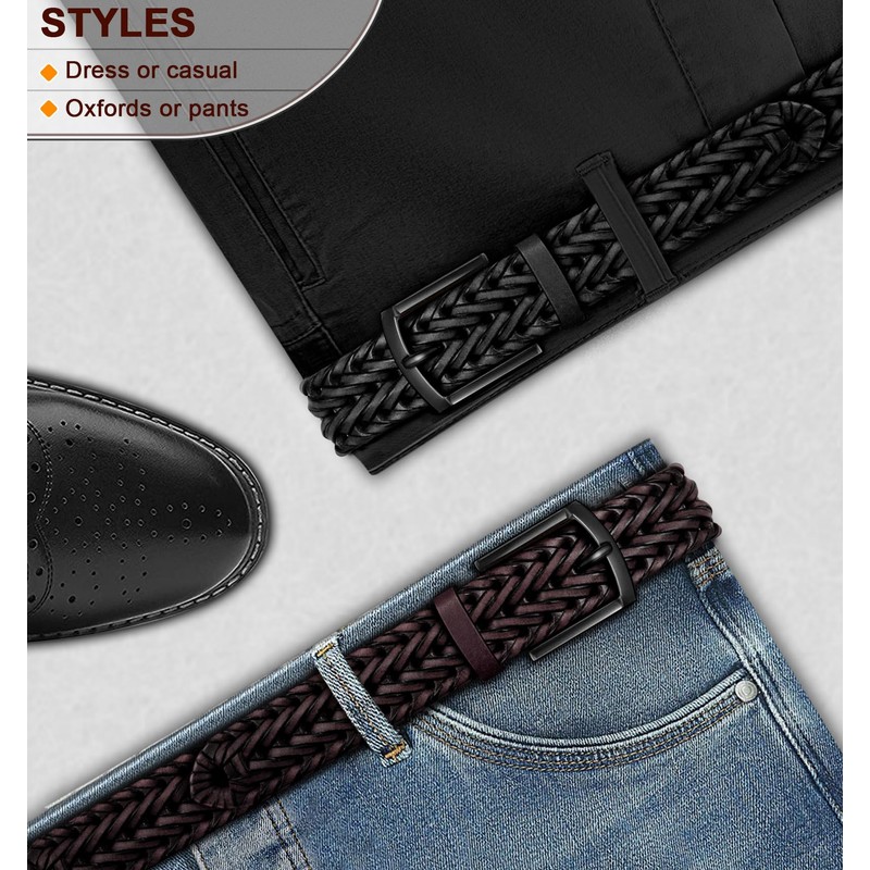 BULLIANT Men Belt 2Pack,Braided Woven Leather Belt For Men Golf