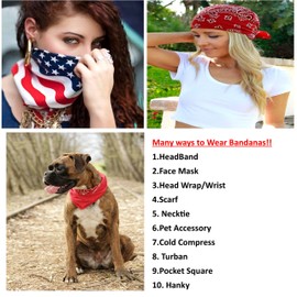 V5 American Flag Bandana 100% Cotton - 21 inches - Bulk Wholesale Packs 3 Designs (USA Flag, 120), 22x22