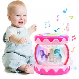 Fimeetoy Baby Toys for 18 Months+ Unicorn Carousel Rotating Projector Light Up Toy with Music, Early Learning Musical Toy for Girls Boys (Pink)