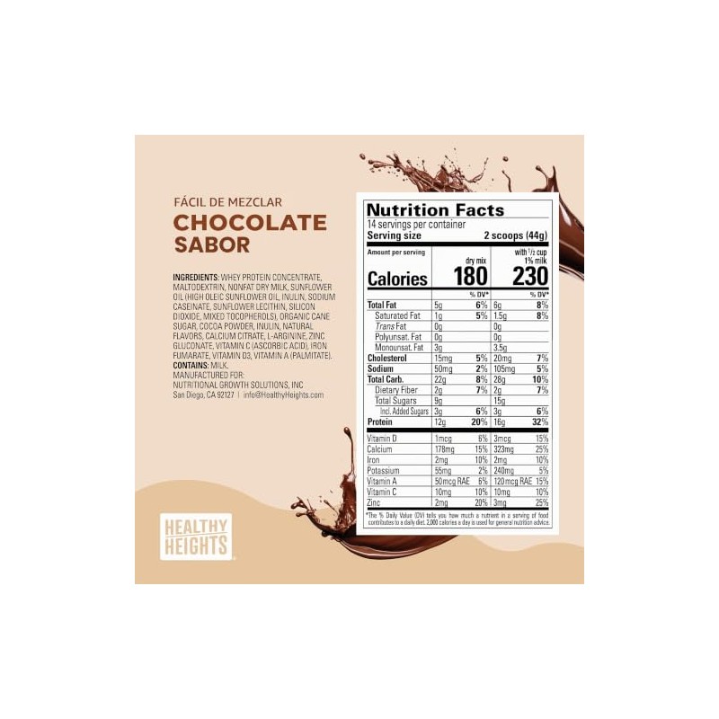 Healthy Height Mezcla de licuado de proteínas para niños. Bebida