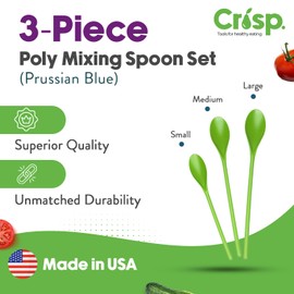Crisp 3 Piece Poly Mixing Spoon Set - Durable Kitchenware Cooking Spoons - High Quality Kitchen Spoon - Dishwasher Safe & Mixing Stirring Spoons For Kitchen - Made in the USA - Bright Green