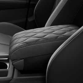 POKSRI Car Center Console Cover pad PU Leather,Black Armrest Box mat, Vehicle Arm Rest Cushion Protector,Memory Foam napa Leather,Consoles Hand Rest Pillow(sizeA 12 x 5.9 x 2.2 inch)