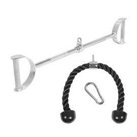 Venbytech for Home Gym Cable Attachments: Combo Flat LAT Bar Tricep Rope Black 2PC