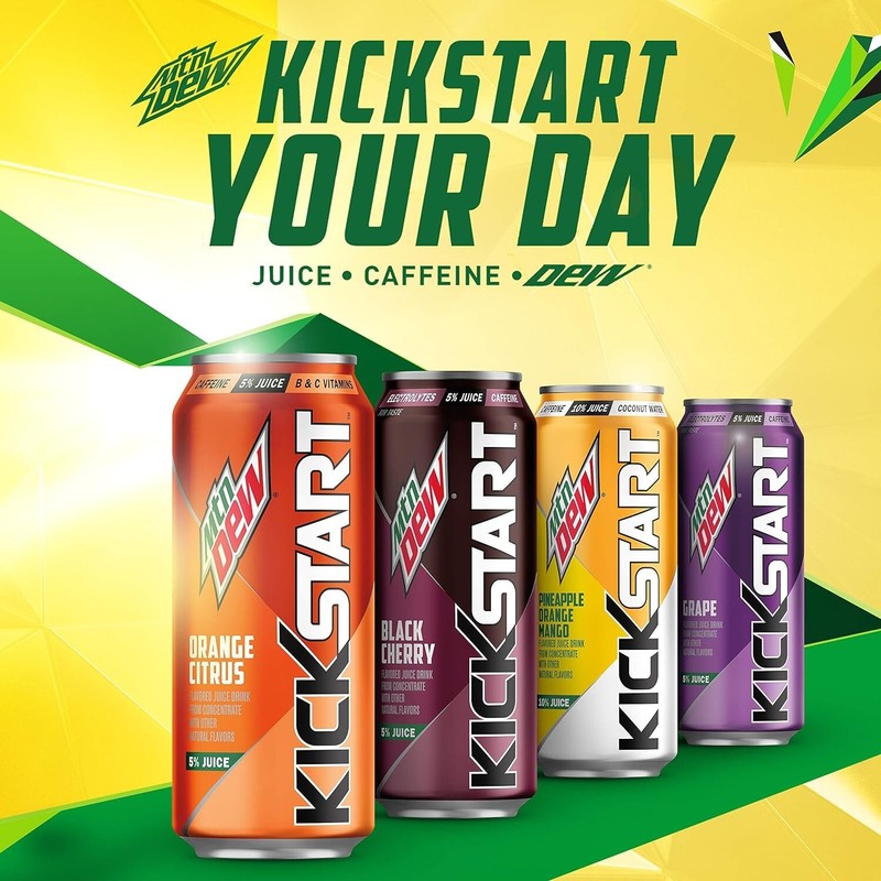 Mountain Dew Kickstart, Black Cherry, B & C, 80 Calories