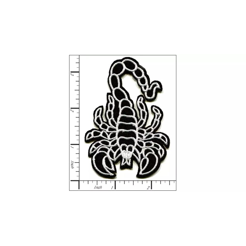 Patchwork Paradise Scorpion Black & White Embroidered Iron On Patch