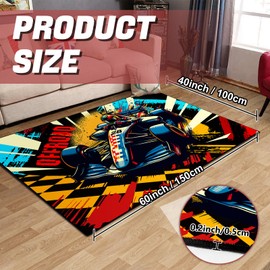 Apriciti Speeding Race Car with Cool Graffiti Background Area Rugs, Extreme Sports Mat Non-Slip Washable Floor Carpet Rug for Teens Adults Bedroom Living Room Home Decor (60" x 40")