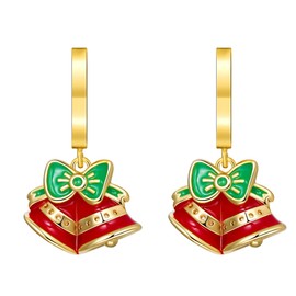 micuco Christmas Earrings for Women 14K Gold Plated Small Hoop Earrings Bells Santa Claus Snowman Xmas Holiday Dangle Earrings