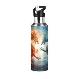 ZOEO Dragons Water Bottle with Straw Lid Thermos Kids Insulated Stainless Steel Water Flask Sports, 20 Oz Hot Cold, SPWT490c5251051