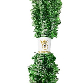 Green and Silver Christmas decor Foil Tinsel Garland for christmas tree decoration Metallic Streamers Happy New Year Party Ceiling Hanging Decorations Indoor and Outdoor Shiny Sparkly Garland Decoration 28 Feet 5 Pieces