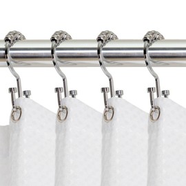 Utopia Alley HK1XX Shower Hooks - Double Shower Curtain Rings for Bathroom - Rust Resistant Shower Curtain Hooks for Shower Curtain or Liner - Flat Double Shower Curtain Hooks - Set of 12 - Colour: Chrome