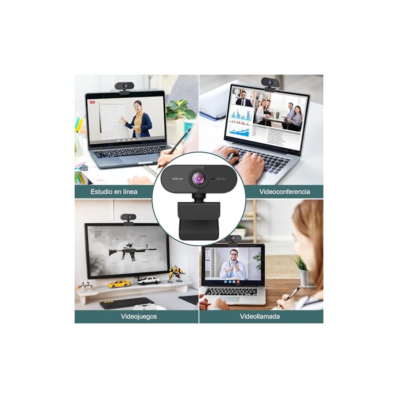 Autbye Cámara Web HD 1080p, Camara para PC con Microfono,
