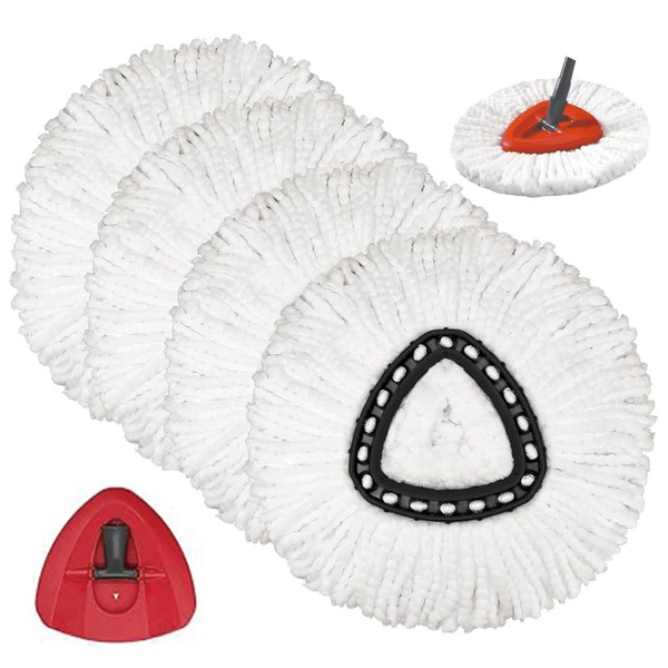 4 Pack Spin Mop Replacement Heads with 1 Rotating Mop