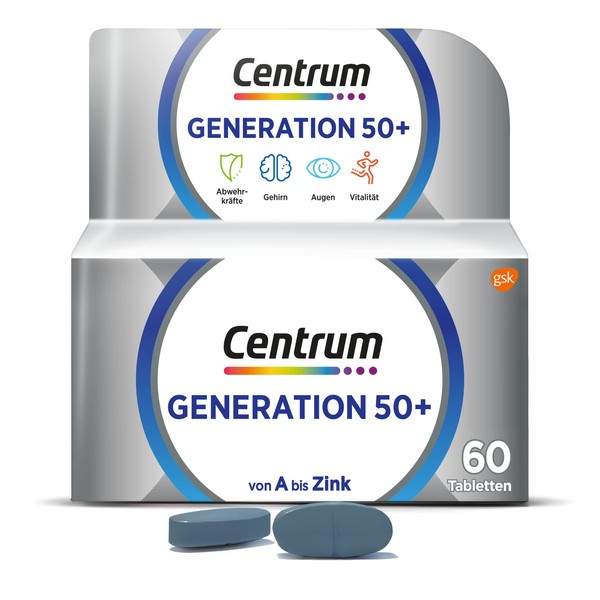 Centrum Generation 50+ - High Quality Micro-Nutrient Supplement - For Adults from 50 Years - Vitamins, Minerals, Trace Elements - 1 x 60 Tablets