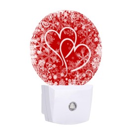 Chrobak Round LED Night Light,Valentine Red White Hearts Snowflakes Flowers LED Night Light Plug into Wall with Dusk to Dawn Light Sensor White Energy Efficient Nightlight for Bedroom Hallway Kitchen