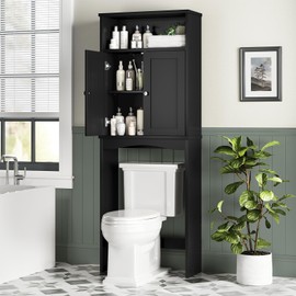 MXARLTR Over The Toilet Storage Cabinet, Over The Toilet Storage with Adjustable Shelf and Double Doors, Above Toilet Storage Cabinet for Bathroom Storage Over Toilet Bathroom Organizer (Black)