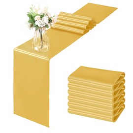 Horbaunal 6 Pack Satin Runners 12 x 72 Inch Bright Silky Smooth Satin Table Runners for Birthday Wedding Party Banquets, Luxury Gold
