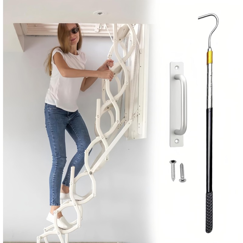 Attic Pull Down Hook, 60 Inch Telescopic Rod with Multi-Section