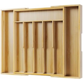 Kitsure X-Large Thickened Silverware Organizer - Expandable Bamboo Kitchen Drawer Organizer for Cooking Utensils and Cutlery, Sturdy Kitchen Organizers and Storage Solution, 20.2"×15.5"×1.8"