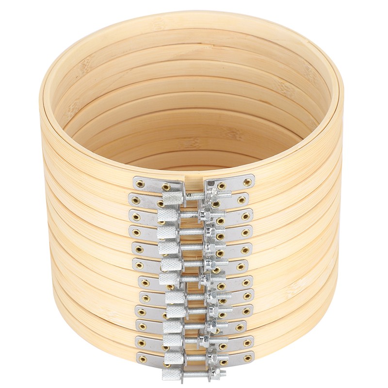 12Pcs Bamboo Embroidery Hoops Adjustable Cross Stitch Frame Circle Sewing