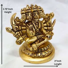 Brass Panchmukhi Hanuman Statue Murti Idol 3"inch - Brass Lord Bajrangbali Decorative Worship Hindu Gods Decor Deity Gift Figurine for Office/Home Figure Anjaneya Pavanputra Sculpture Monkey God Face