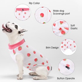 SAWMONG Recovery Suit for Dogs Female Male Zipper, Pink Strawberry Dog Onesie Body Suit After Surgery Spay Neuter, Cotton Breathable Dog Surgical Suit Pet, Substitute Dog E-Collar Cone, S