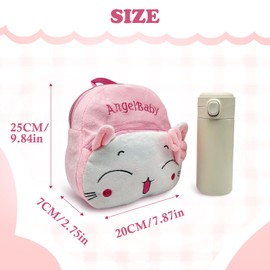 TSHAOUN Toddler Backpack for Girls Cute Cat Children's Backpack with Bow, Pink Soft Plush Mini School Bag, Cartoon Kids Backpack Nursery Preschool Rucksack Baby Girl Gifts for 1-2 Years Old (Pink)