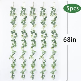 mizii 5 Packs 340" Artificial Vines Eucalyptus Garland Fake Vine with Silk Leaves Green Garland Faux Hanging Plants Greenery Decoration for Room Table Centerpieces Wedding Decor (Eucalyptus)