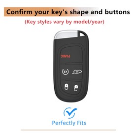 Riasot for Jeep Leather Key Fob Cover with Keychain,Leather Key Case Full Protector Compatible with Grand Cherokee Renegade Dodge Charger Durango Challenger Chrysler 200 300 Journey (BLACK)