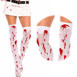 Music Legs 4551-WHITE/RED Women's Stockings, White, Red