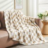 NEWCOSPLAY Knitted Brown White Checkered Blanket Super Soft Plush Throw