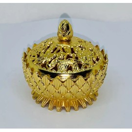 Bruvic Quemador Incensario Metal Flor De Loto Tapa Dorado Oro C 6