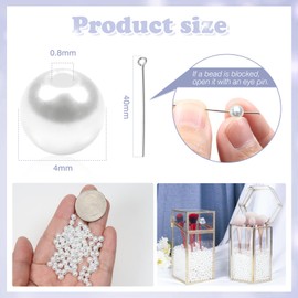 TOAOB 370pcs Glass Pearls White 4mm Round Mini Loose Imitation Pearl Beads for Jewelry Making Craft Decoration