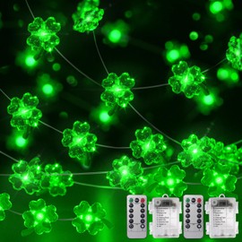 NewKoor St Patricks Day Decorations Lights - 2 Pack Battery Powered Green String Lights