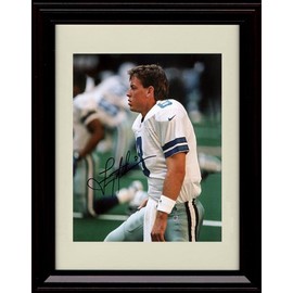 Troy Aikman - Dallas Football Autograph Promo Print - Profile in White Jersey - Framed 8x10