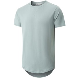 KLIEGOU Mens 100% Cotton Hipster Hip Hop Longline Crewneck T-Shirt 66 Gray Blue XL