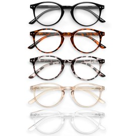 JOLISU 5 Pack Reading Glasses For Women/Men-Blue Light Blocking Computer Reader w/Round Frame - Retro Clear Lens Fake Eyeglasses（1.5）