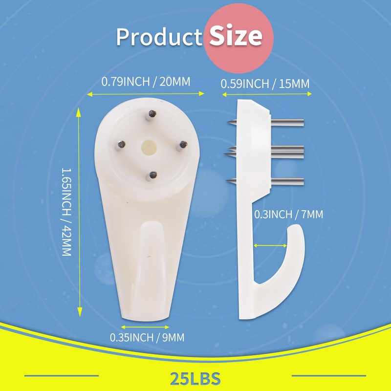 [40 Pack] Concrete Wall Hooks - PinCute Wall Picture Hangers
