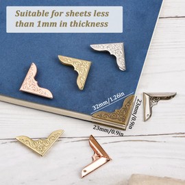 URROMA 160pcs Metal Book Corners Small Book Corner Protector Iron Corner Triangle Decorative Trim Vintage Album Corners for Scrapbooking Menus 4 Colors