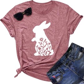 Happy Easter Cute Women's Cotton Sleeveless T-Shirts with Easter Bunny & Egg GraphicsColor: Pink-2, Size: M