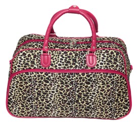 World Traveler 21-Inch Carry-On Shoulder Tote Duffel Bag, Pink Trim Leopard, One Size
