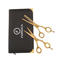 Hair Cutting Scissors For Barber Supplies With Barber Case, Hair Shear, Thinning Shears, Complete Hair Cutting Kit Barber scissors, Titanium Hair Shears With Fine Screw Adjustment By Forgica